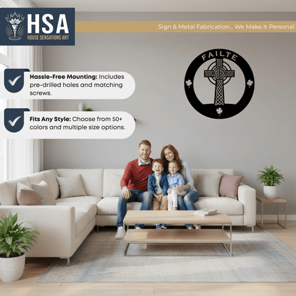 Celtic Cross Family Metal Wall Decor Name Sign Personalized Wall Cross Decor, Outdoor Indoor Plaque - TTS - HouseSensationsArt