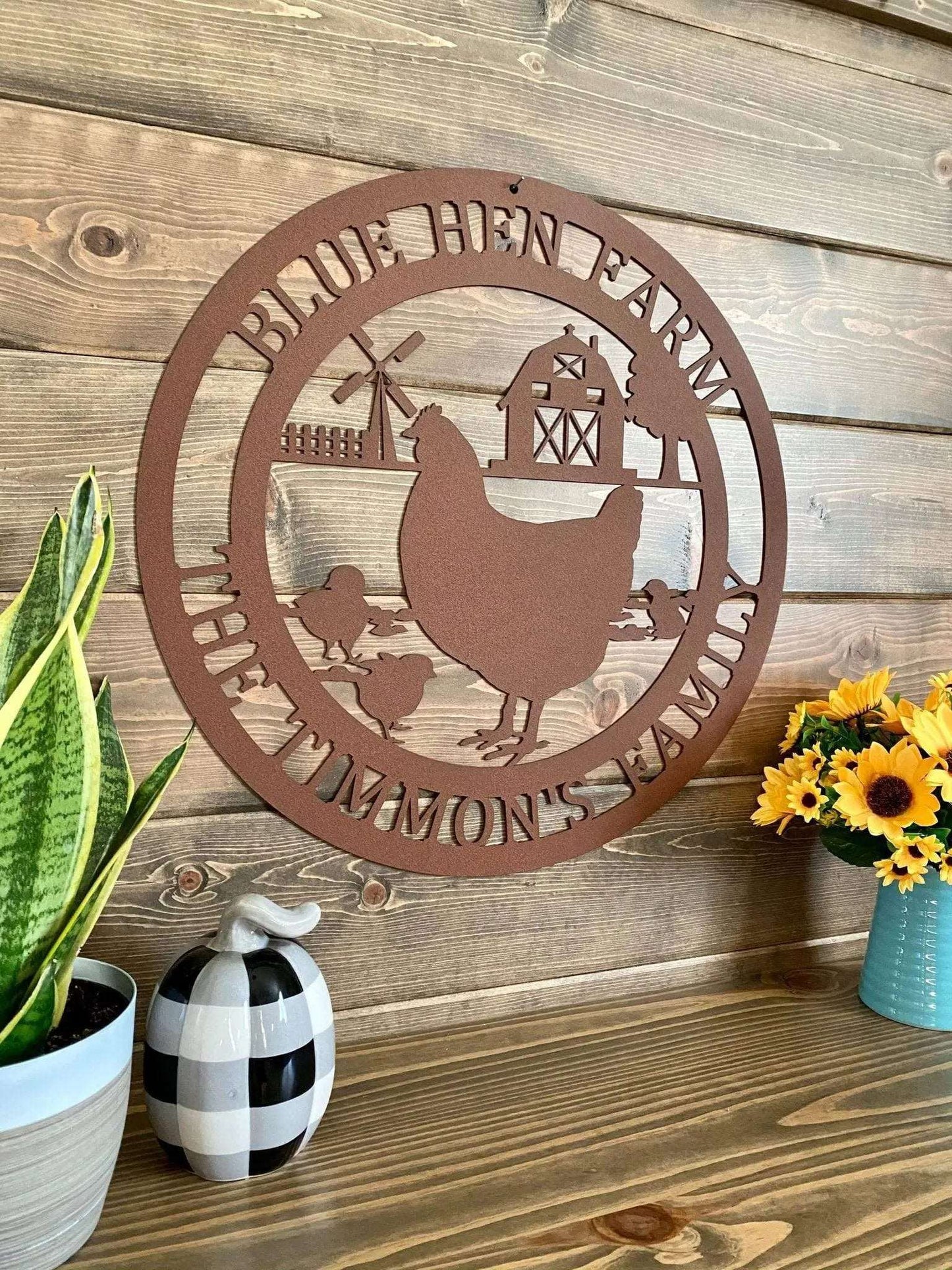 Chicken on Farm Metal Sign– Custom Metal House Numbers & Animal Name Sign – Weather - Resistant Outdoor Address Signs for Housewarming Gift - HouseSensationsArt