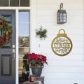 Christmas metal ornament with “Stinson” on front door, holiday décor, personalized metal sign, outdoor festive decoration, seasonal wall accent