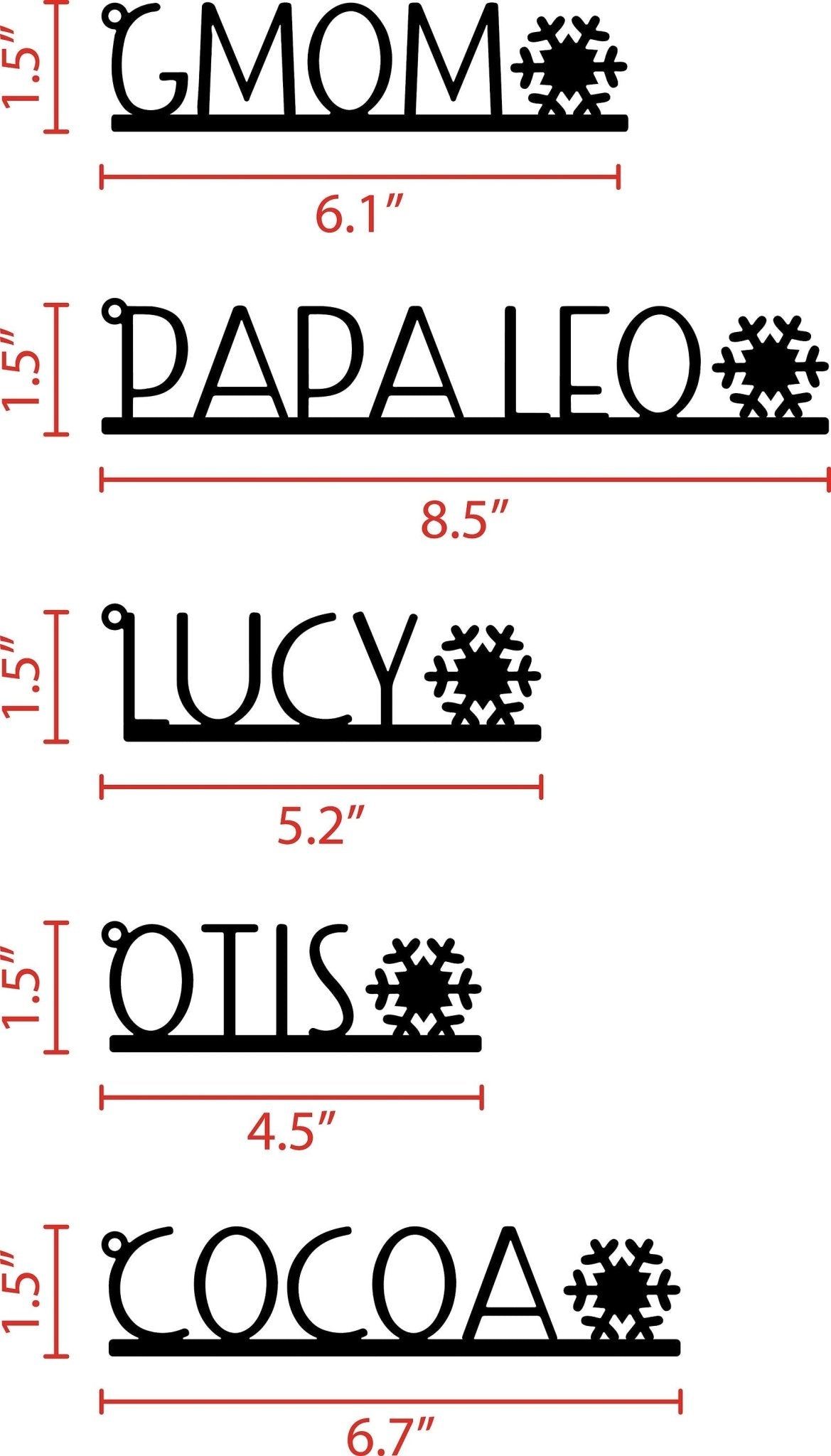 Christmas Stocking Name Tags Metal With Snowflake - Custom made - HouseSensationsArt