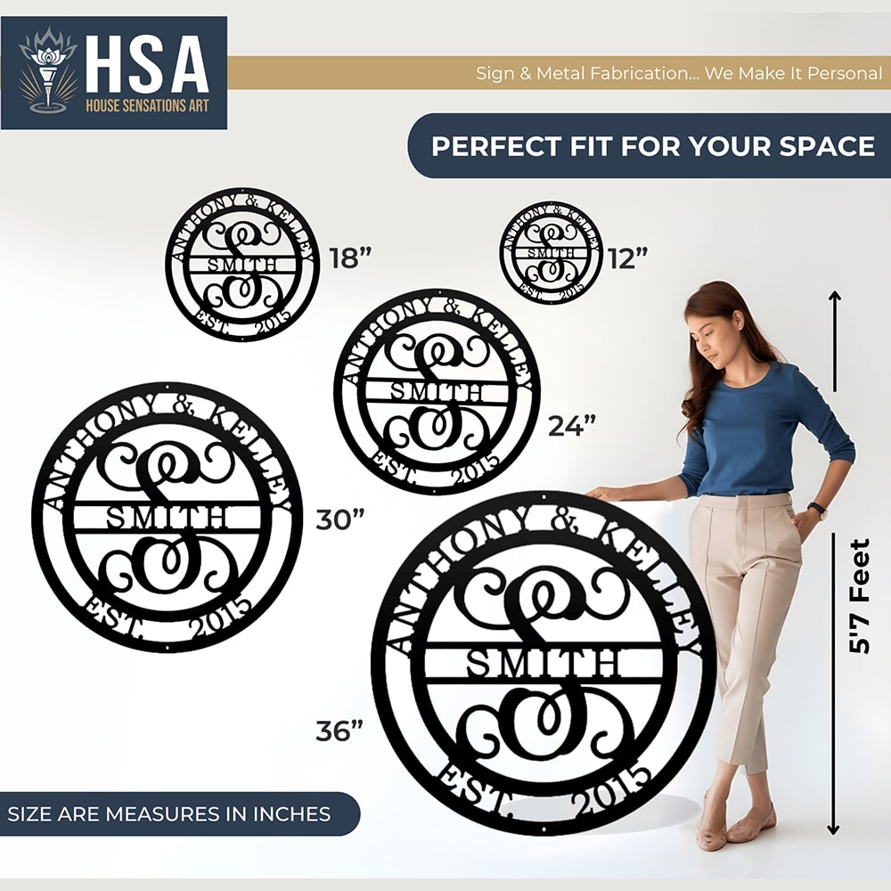 Personalized Initial Wedding Monogram Family Name Sign: Metal Anniversary Gift TT - HouseSensationsArt