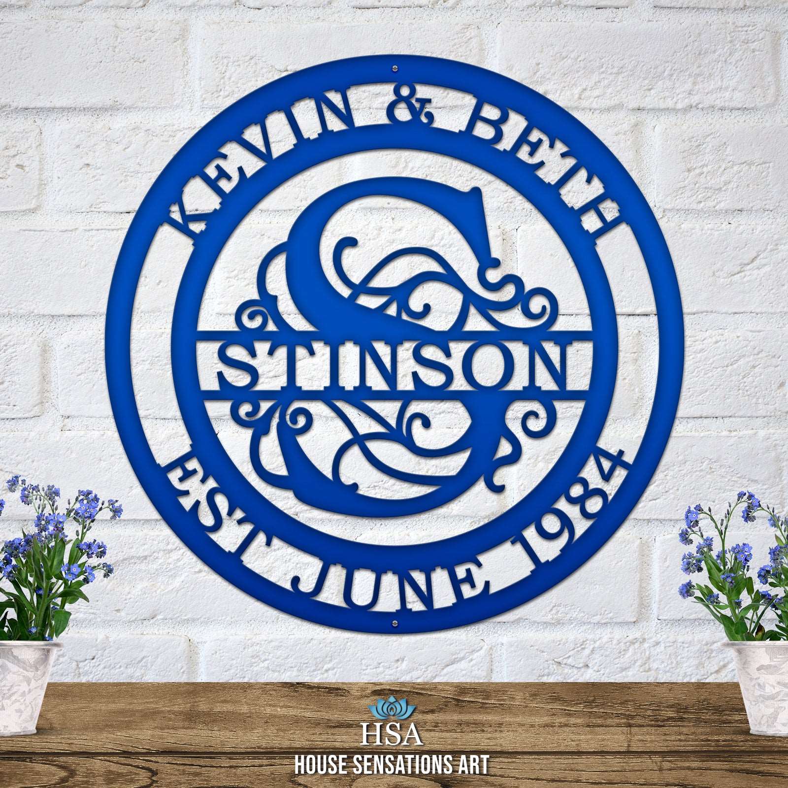 Couple’s Monogram Established Sign – Custom Metal Wall Art Family Sign House Sensations Art