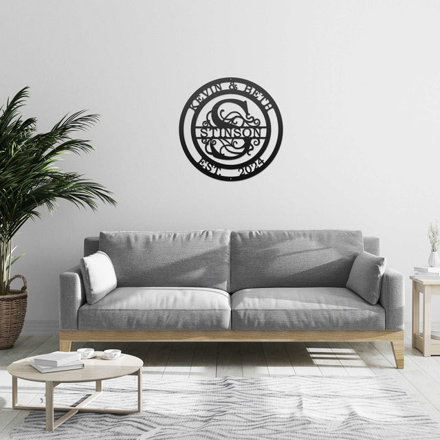 Couple’s Monogram Established Sign – Custom Metal Wall Art Family Sign House Sensations Art