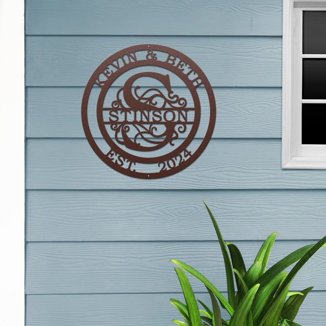 Couple’s Monogram Established Sign – Custom Metal Wall Art Family Sign House Sensations Art