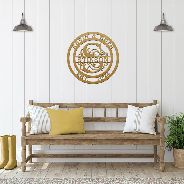 Couple’s Monogram Established Sign – Custom Metal Wall Art Family Sign House Sensations Art