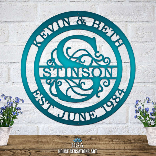 Couple’s Monogram Established Sign – Custom Metal Wall Art Family Sign House Sensations Art