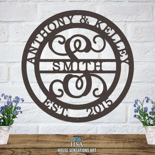 Couple's Monogram Established Sign - Personalized Family Name Sign - Monogram Metal Wall Art - Custom Last Name Sign Wedding Gift - Home Decor Outdoor Metal Sign - HouseSensationsArt