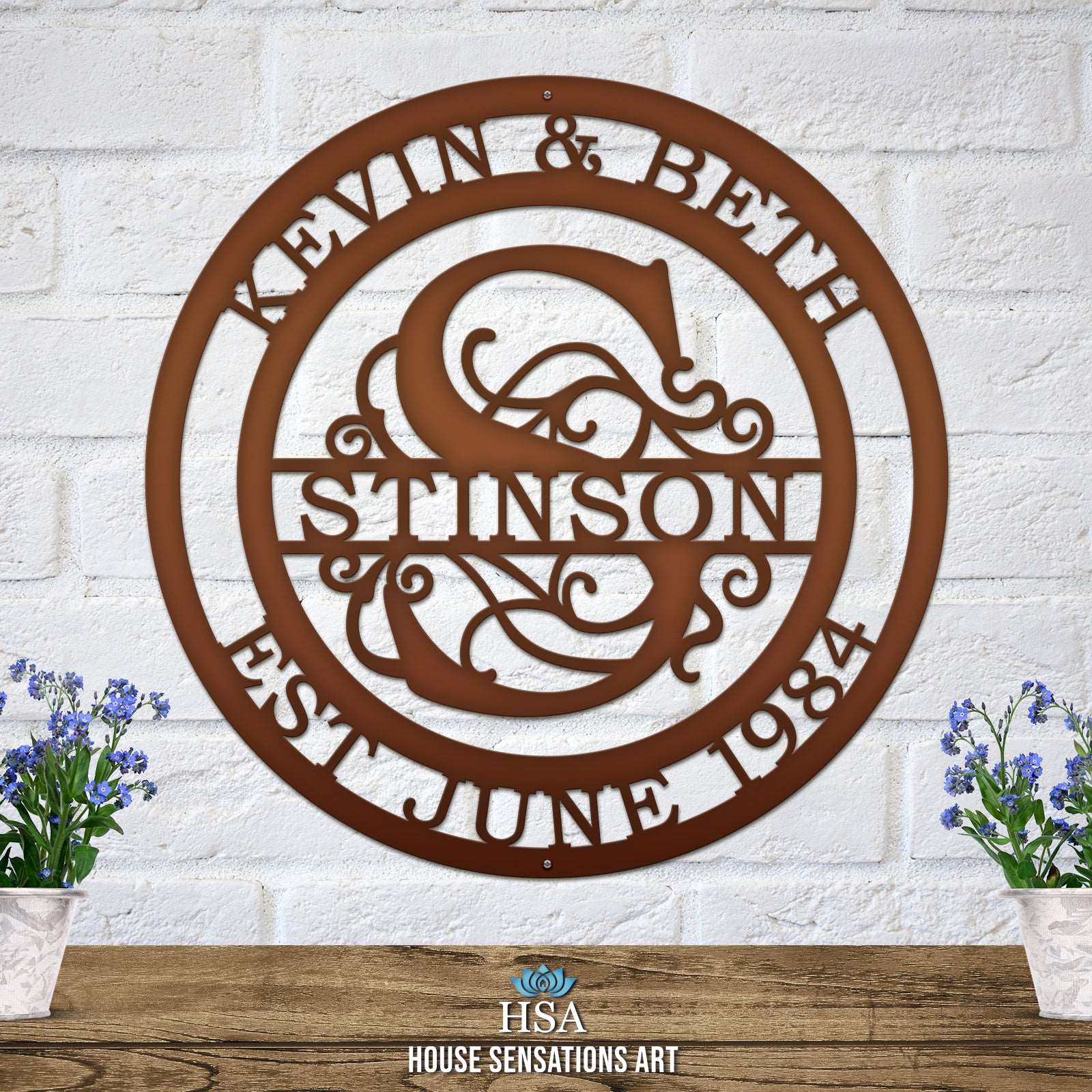 Couple’s Monogram Established Sign – Custom Metal Wall Art Family Sign House Sensations Art