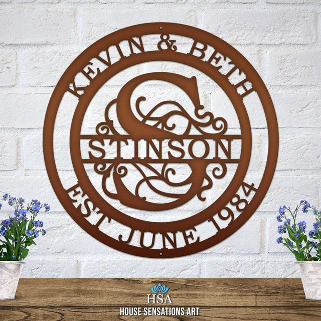 Couple’s Monogram Established Sign – Custom Metal Wall Art Family Sign House Sensations Art