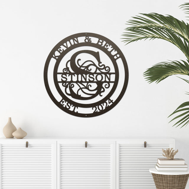 Couple’s Monogram Established Sign – Custom Metal Wall Art Family Sign House Sensations Art