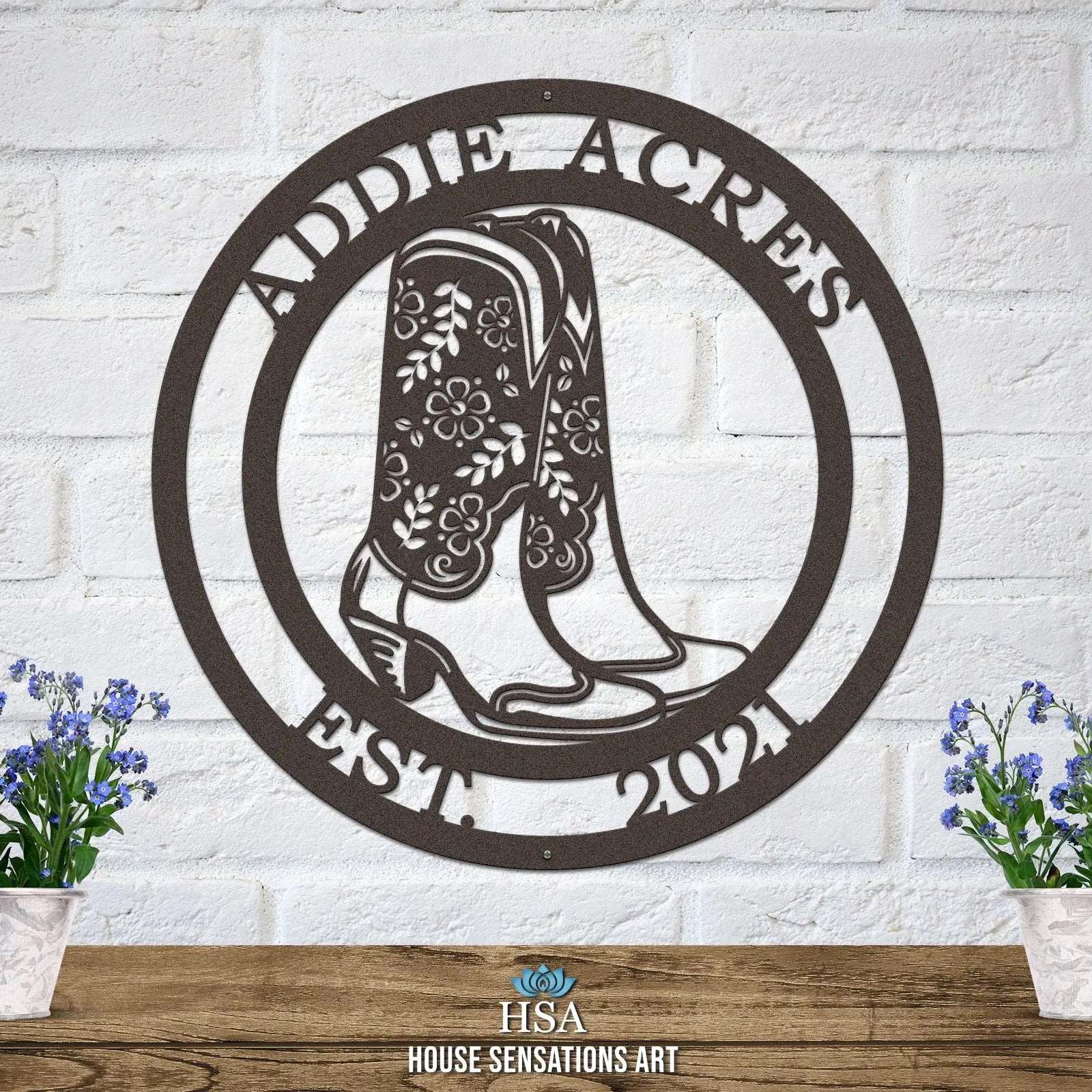 Cowgirl Boots Custom Metal Sign - Custom Metal House Number Plaque - Perfect for Outdoor Decor in Gardens, Yards, or Farms - Ideal Housewarming Gift for Animal Lovers - HouseSensationsArt