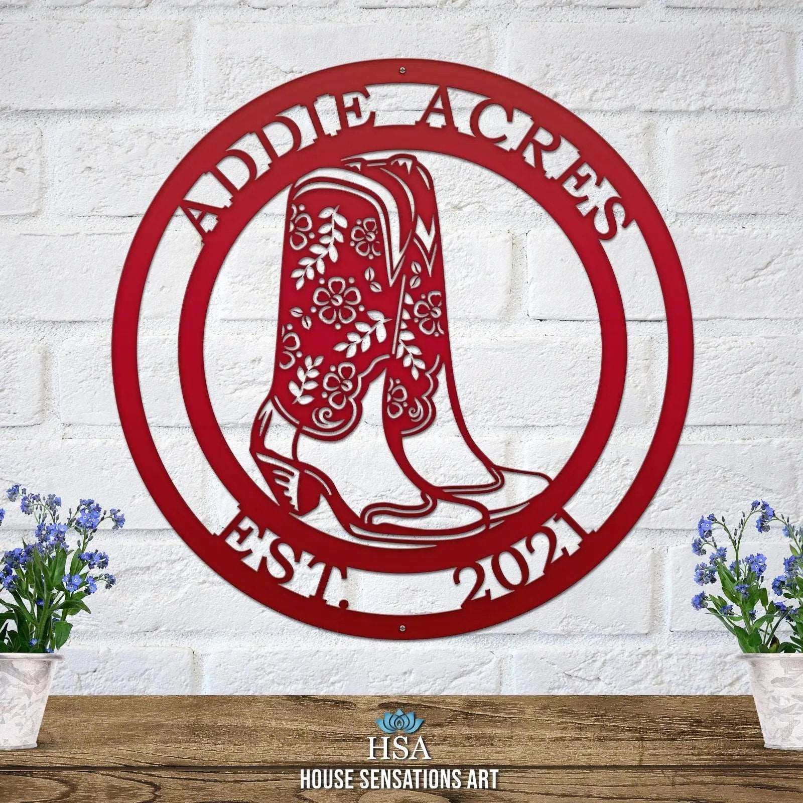 Cowgirl Boots Custom Metal Sign - Custom Metal House Number Plaque - Perfect for Outdoor Decor in Gardens, Yards, or Farms - Ideal Housewarming Gift for Animal Lovers - HouseSensationsArt