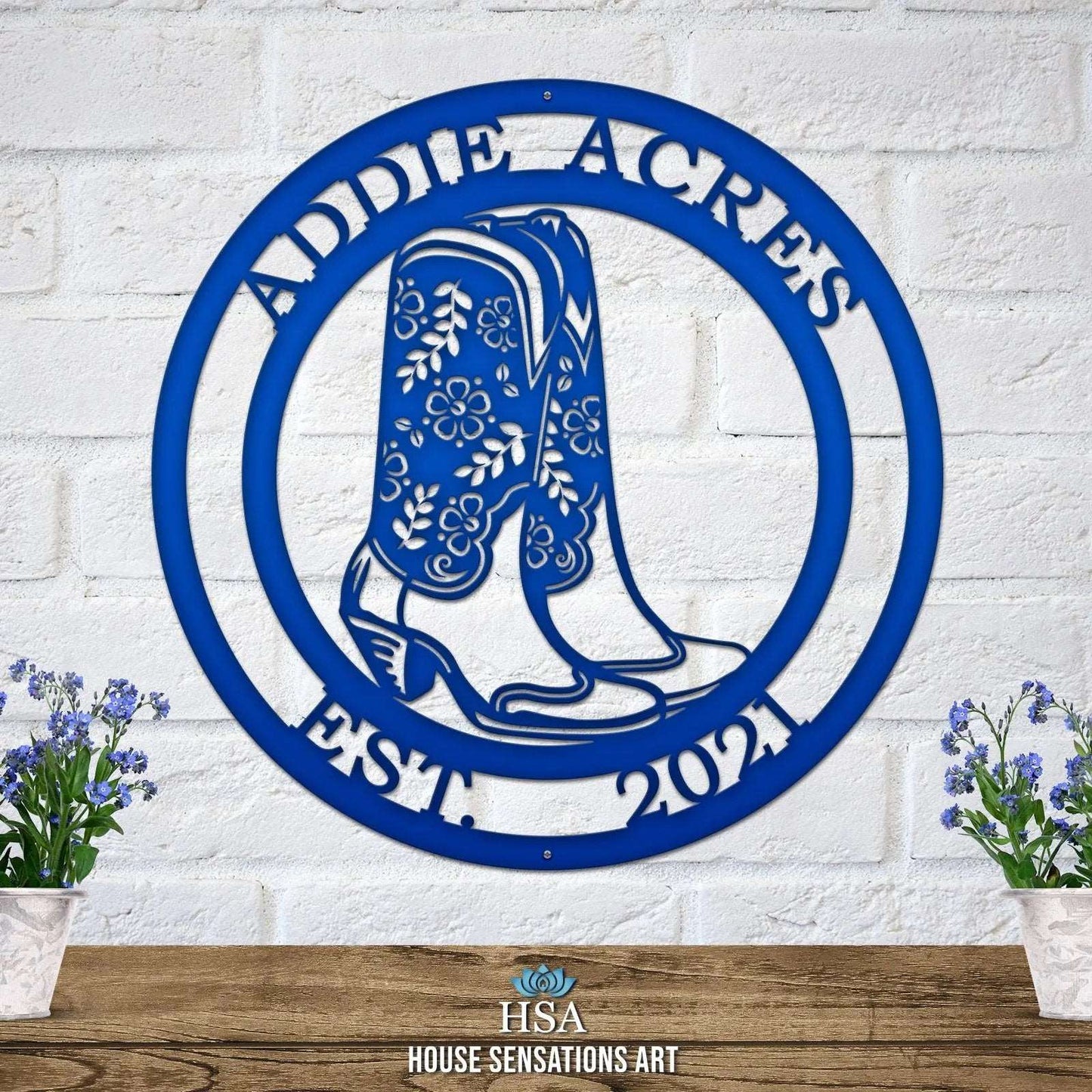 Cowgirl Boots Custom Metal Sign - Custom Metal House Number Plaque - Perfect for Outdoor Decor in Gardens, Yards, or Farms - Ideal Housewarming Gift for Animal Lovers - HouseSensationsArt