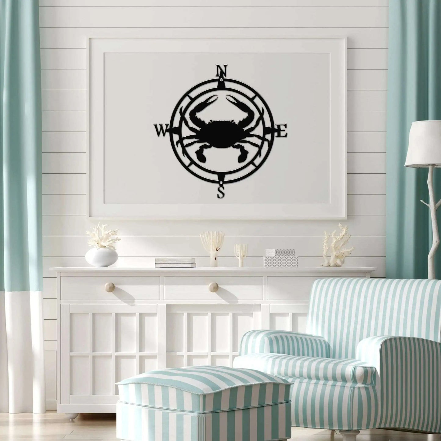 Crab Compass Wall Décor Personalized GPS Coordinates - Personalized Nautical Wall Art, Family Name & Date - Indoor Outdoor Metal Decor, Housewarming or Wedding Gift for Couples - HouseSensationsArt