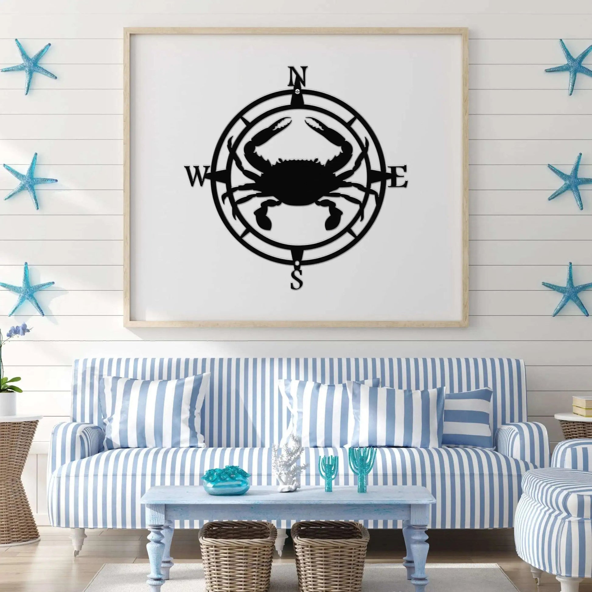 Crab Compass Wall Décor Personalized GPS Coordinates - Personalized Nautical Wall Art, Family Name & Date - Indoor Outdoor Metal Decor, Housewarming or Wedding Gift for Couples - HouseSensationsArt