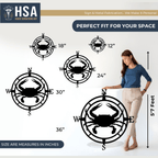 Personalized metal art by House Sensations Art displayed with size options 12", 18", 24", 30", and 36", shown with a woman for scale to highlight dimensions, design details, and durable metal craftsmanship.