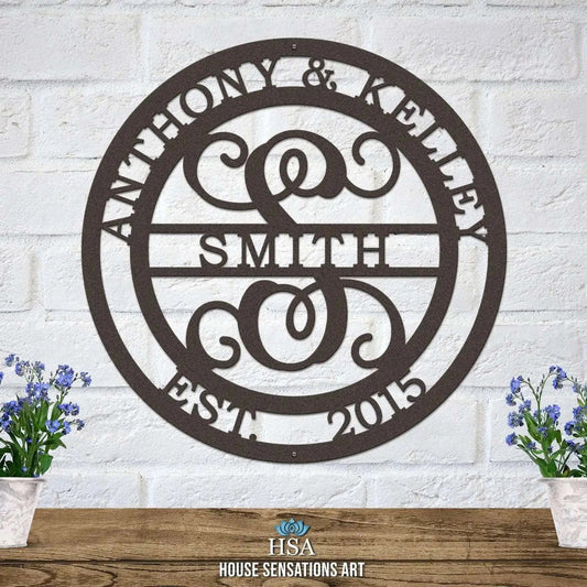 Custom couples monogram established sign – personalized metal wall art for anniversary gift or home decor