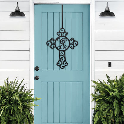 Custom Cross Front Door Decor with Elegant Monogram Design - HouseSensationsArt