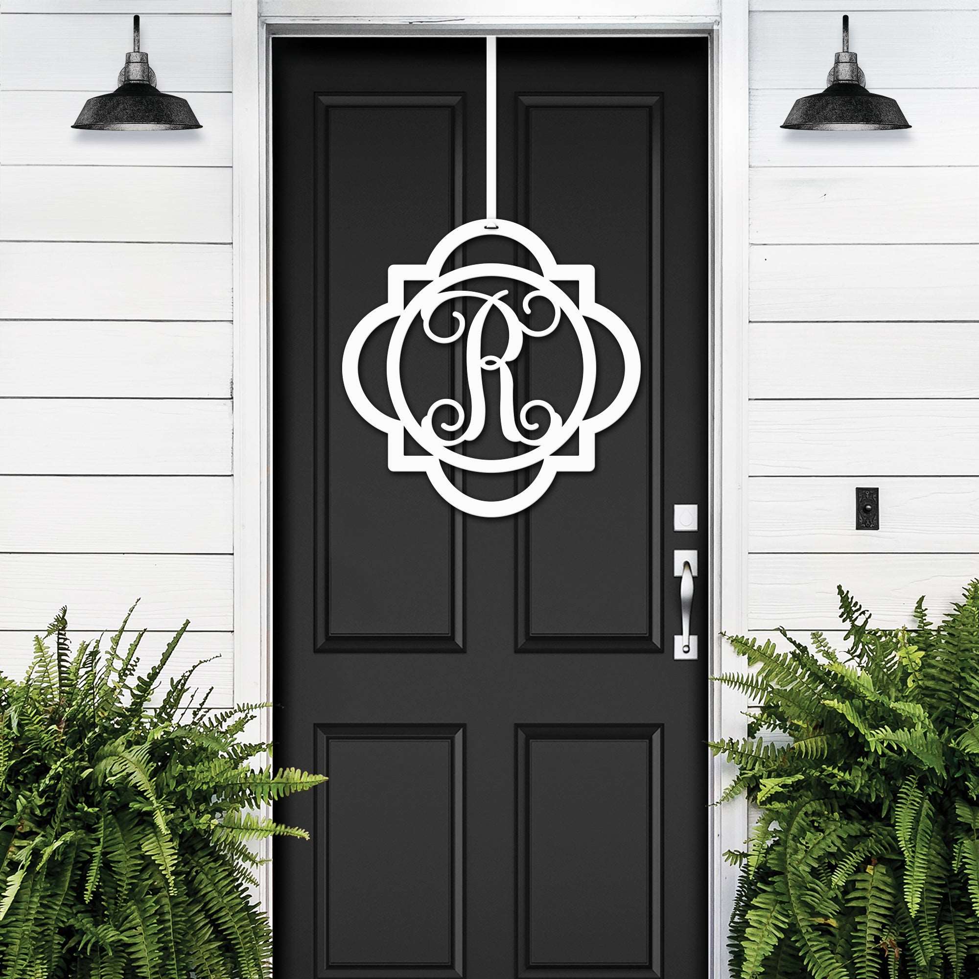 Custom Door Wreath with Monogram for Elegant Year - Round Entry - HouseSensationsArt