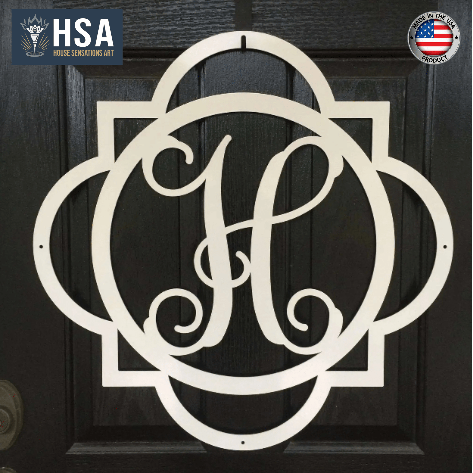 Custom Door Wreath with Monogram for Elegant Year - Round Entry - HouseSensationsArt