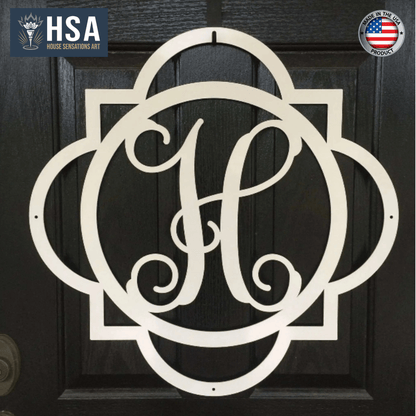 Custom Door Wreath with Monogram for Elegant Year - Round Entry - HouseSensationsArt