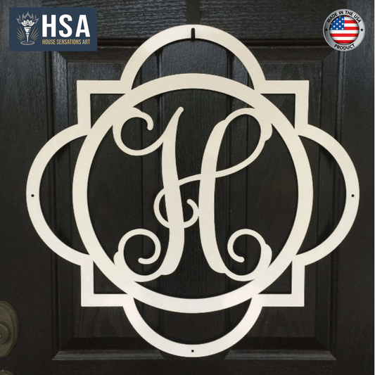 Custom Door Wreath with Monogram for Elegant Year - Round Entry - HouseSensationsArt