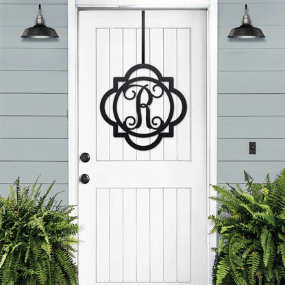 Custom Door Wreath with Monogram for Elegant Year - Round Entry - HouseSensationsArt