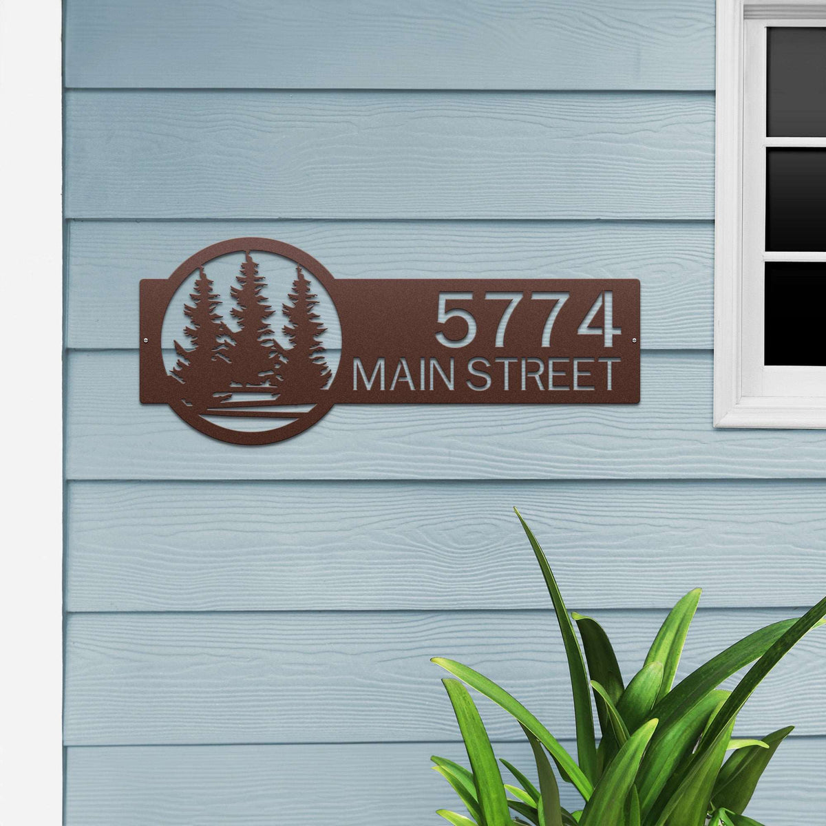 Custom evergreen trees monogram address plaque for elegant and durable home display