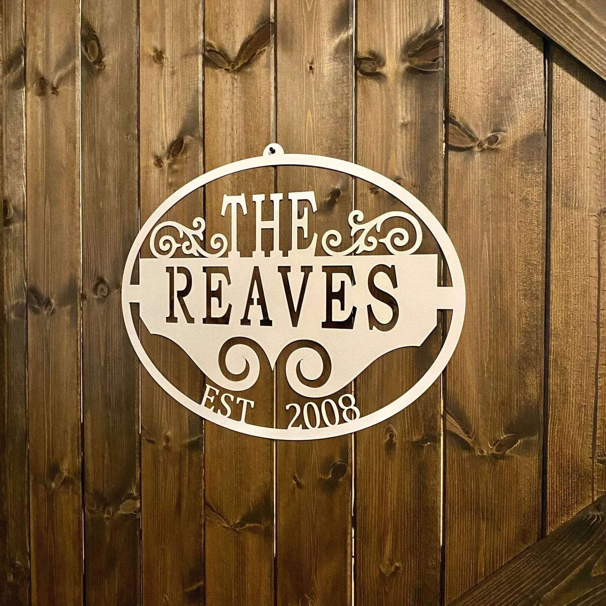 Custom family name and established date sign – metal monogram wall art for personalized home decoration
