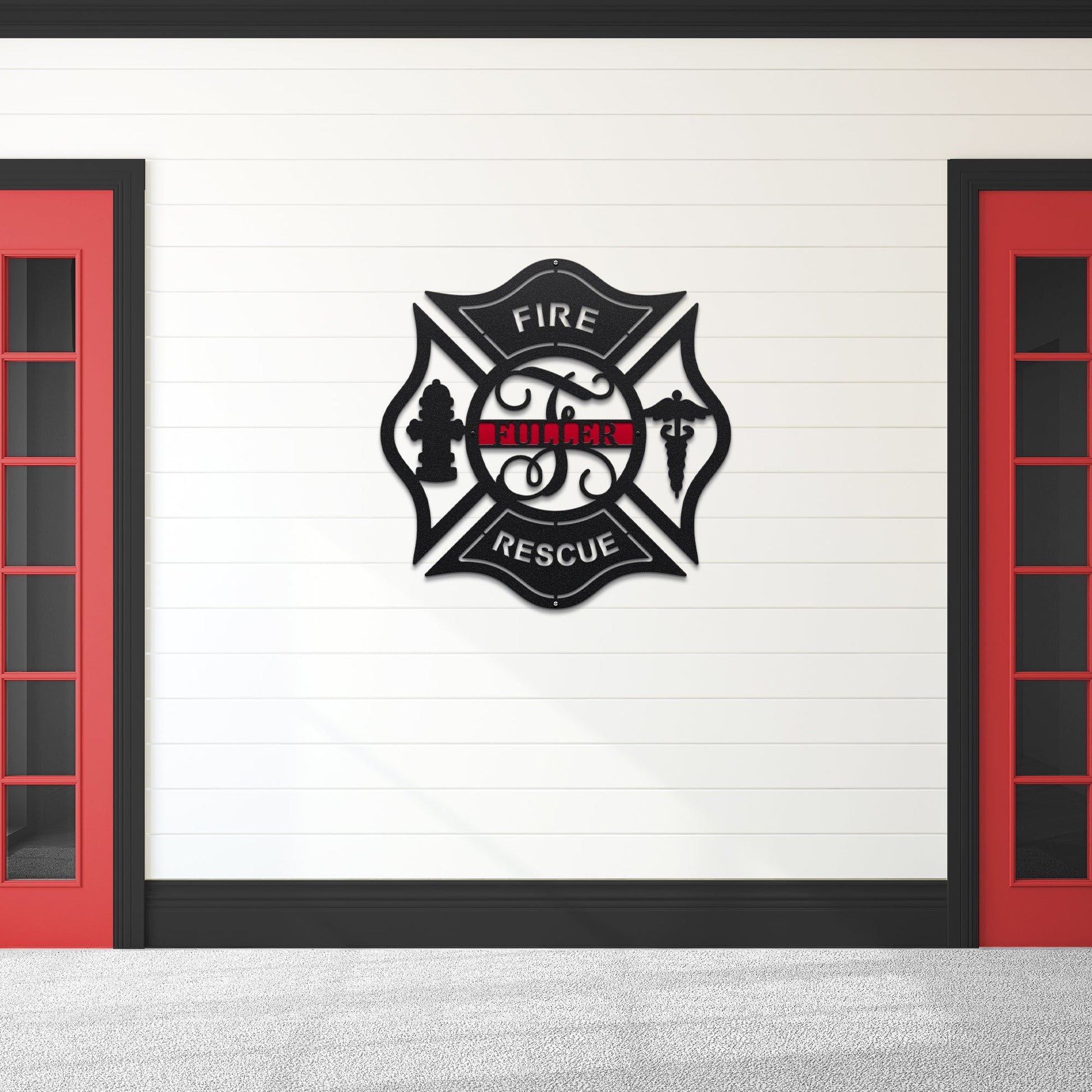 Custom firefighter address sign – durable metal plaque for gate, fence, or front porch display.