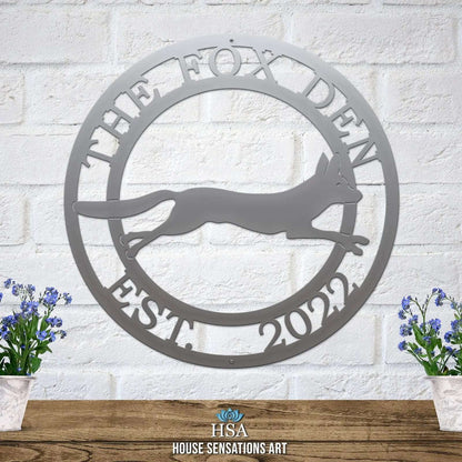 Custom Fox House Sign with Farm or Ranch Name in Rustic Style - HouseSensationsArt