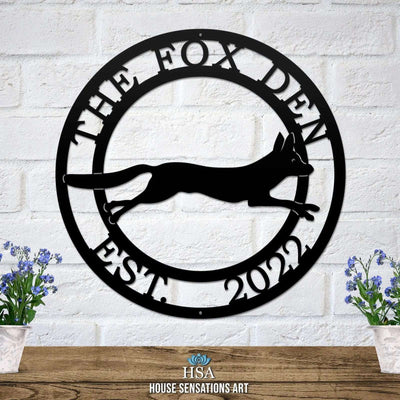 Custom Fox House Sign with Farm or Ranch Name in Rustic Style - HouseSensationsArt