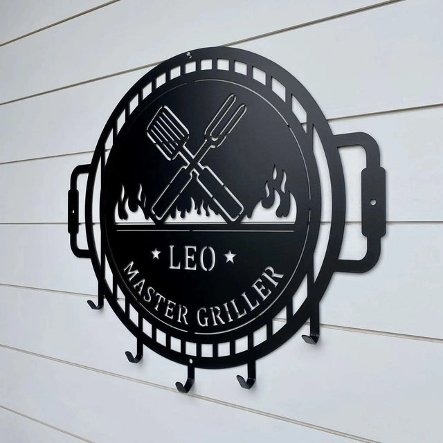 Custom Grill Sign with Hooks for BBQ Tools and Outdoor Kitchens - HouseSensationsArt