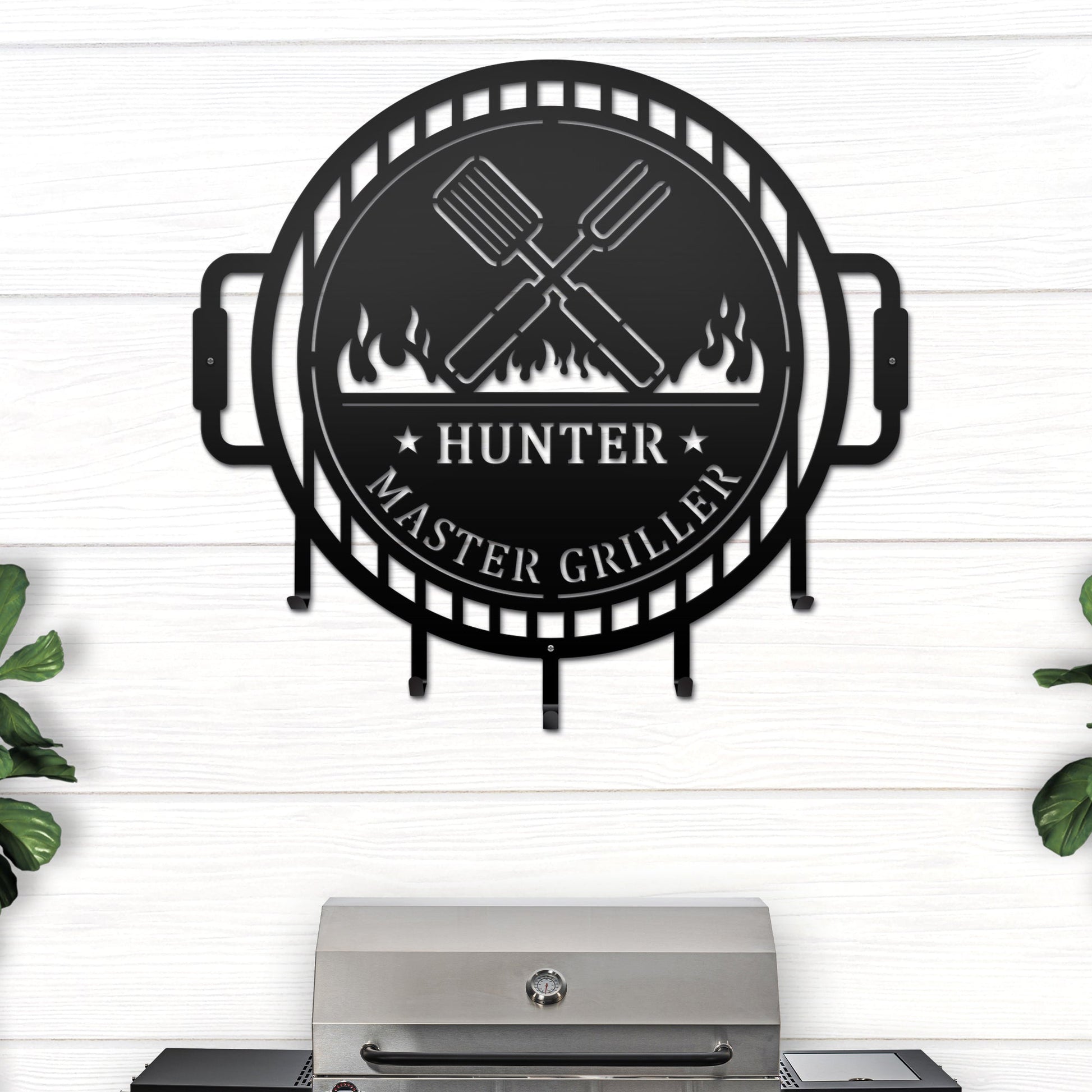Custom Grill Sign with Hooks for BBQ Tools and Outdoor Kitchens - HouseSensationsArt