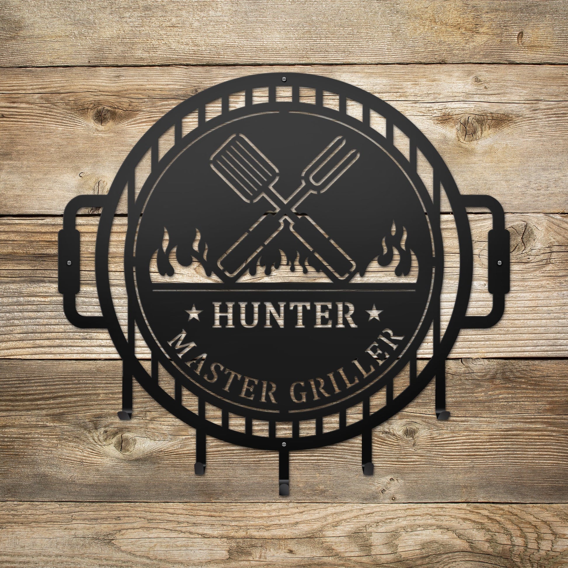 Custom Grill Sign with Hooks for BBQ Tools and Outdoor Kitchens - HouseSensationsArt