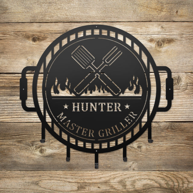 Custom Grill Sign with Hooks for BBQ Tools and Outdoor Kitchens - HouseSensationsArt