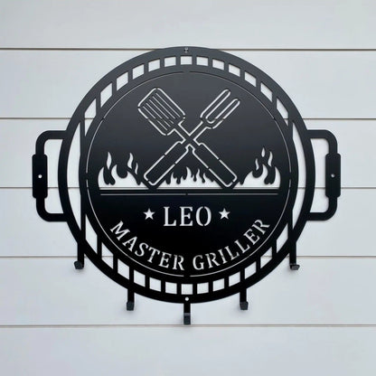 Custom Grill Sign with Hooks for BBQ Tools and Outdoor Kitchens - HouseSensationsArt