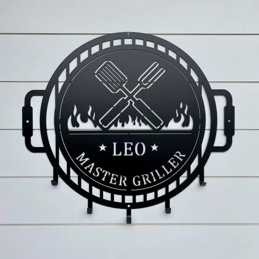 Custom Grill Sign with Hooks for BBQ Tools and Outdoor Kitchens - HouseSensationsArt