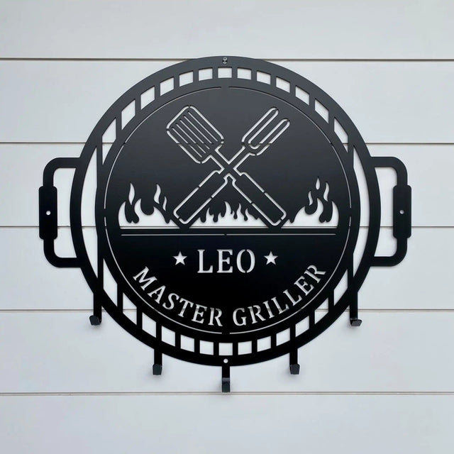 Custom Grill Sign with Hooks for BBQ Tools and Outdoor Kitchens - HouseSensationsArt