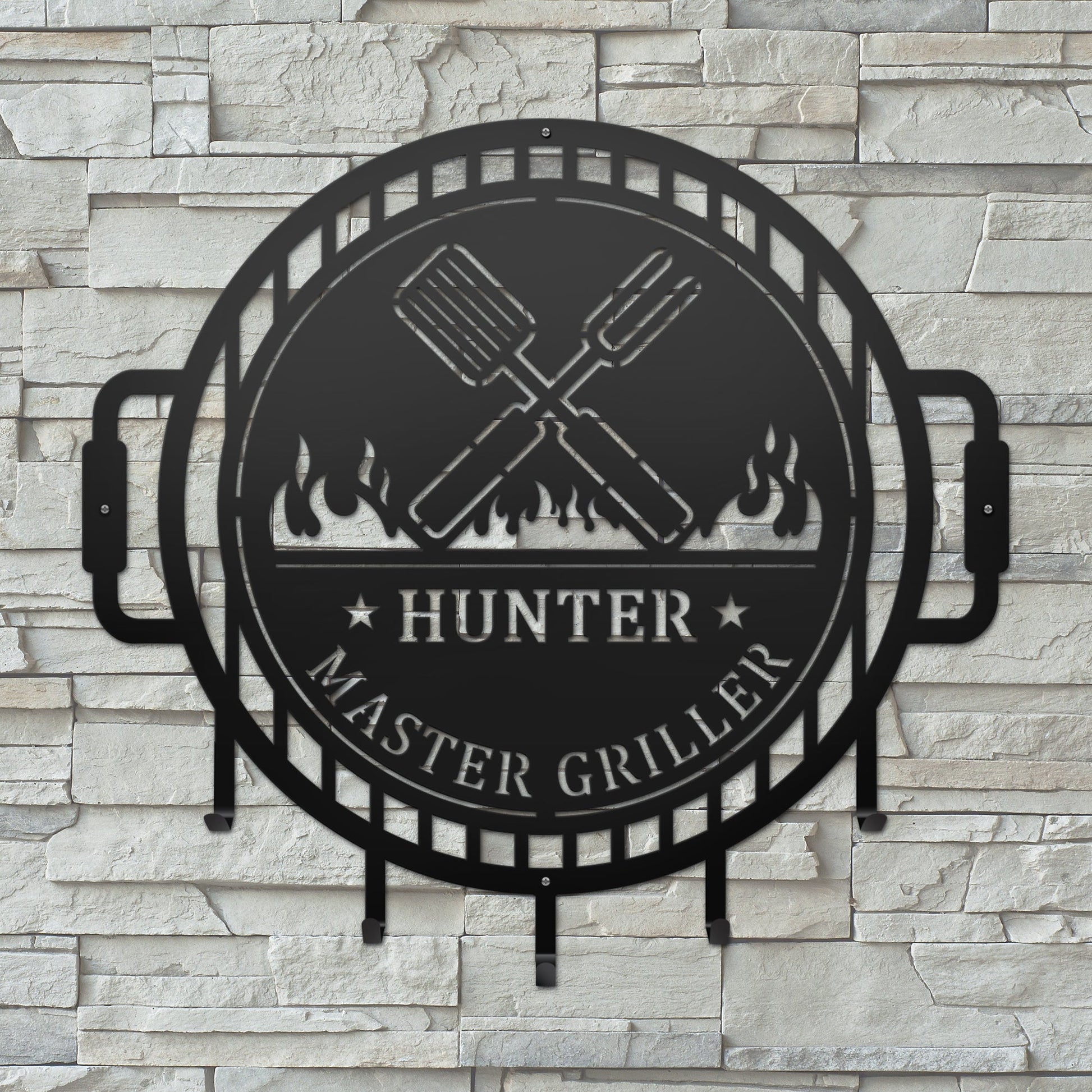 Custom Grill Sign with Hooks for BBQ Tools and Outdoor Kitchens - HouseSensationsArt