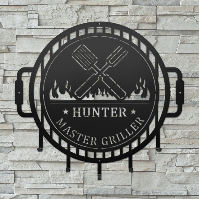 Custom Grill Sign with Hooks for BBQ Tools and Outdoor Kitchens - HouseSensationsArt