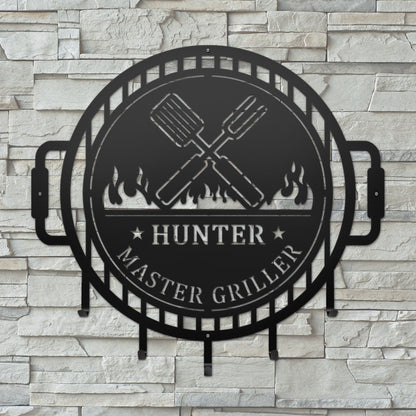 Custom Grill Sign with Hooks for BBQ Tools and Outdoor Kitchens - HouseSensationsArt