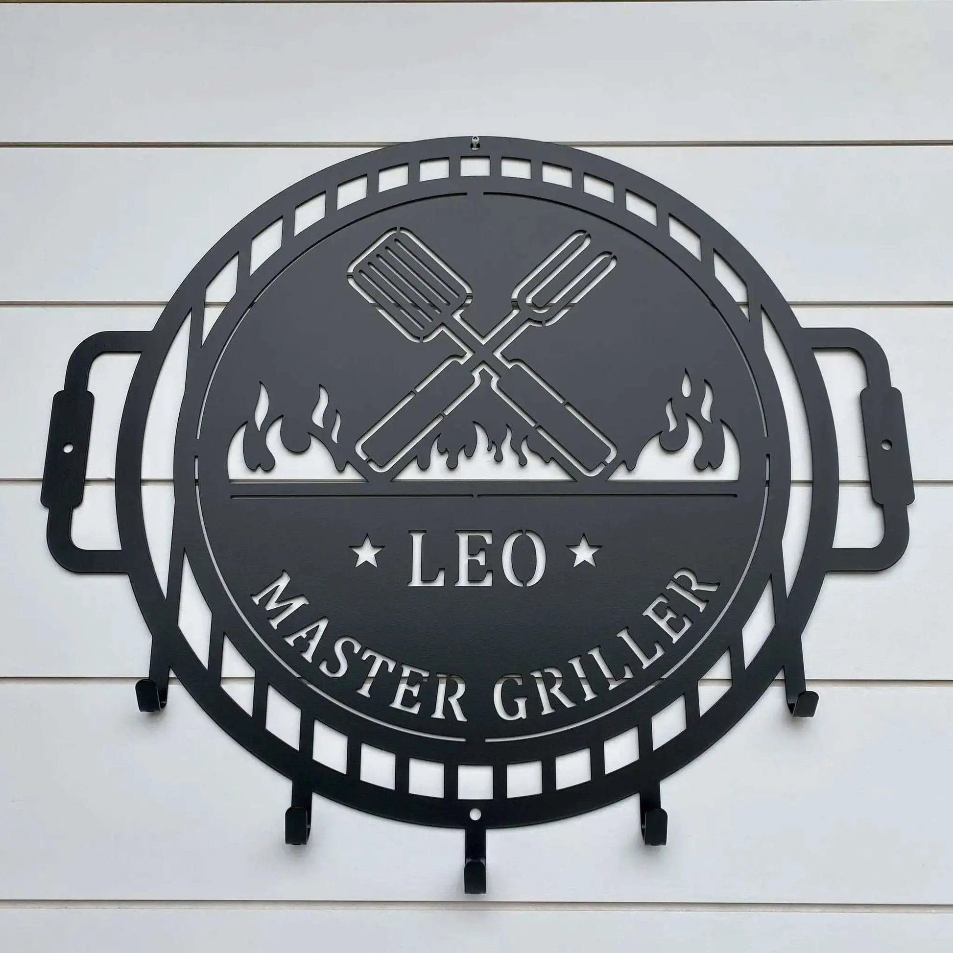 Custom Grill Sign with Hooks for BBQ Tools and Outdoor Kitchens - HouseSensationsArt