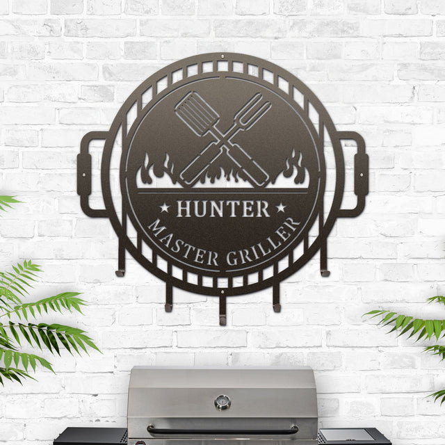 Custom Grill Sign with Hooks for BBQ Tools and Outdoor Kitchens - HouseSensationsArt
