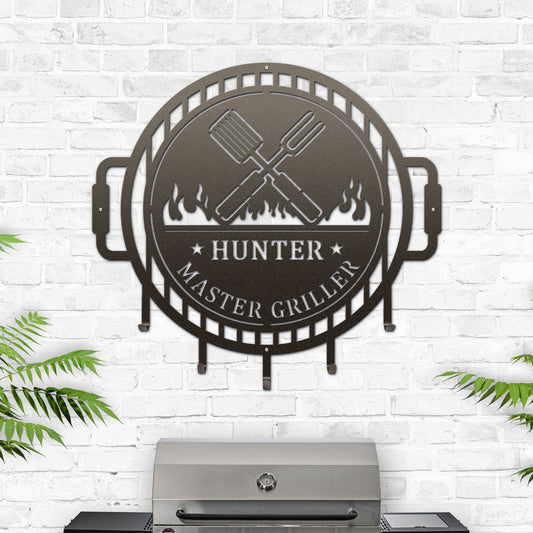 Custom Grill Sign with Hooks for BBQ Tools and Outdoor Kitchens - HouseSensationsArt