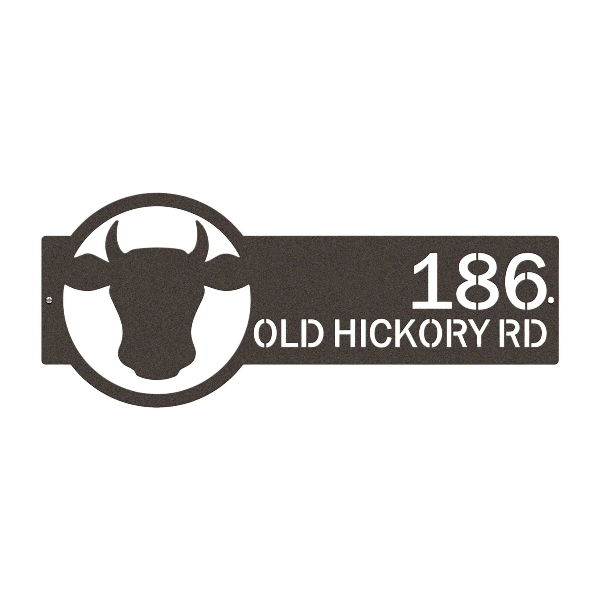 Custom House Address Number Plaque with Rustic Bull Head Design - HouseSensationsArt