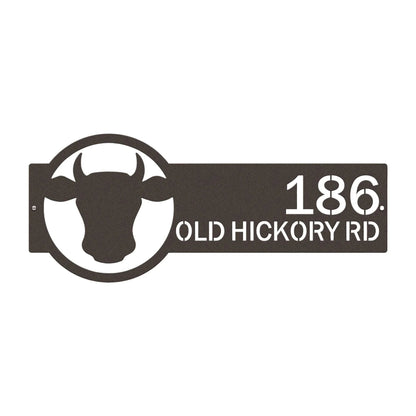 Custom House Address Number Plaque with Rustic Bull Head Design - HouseSensationsArt