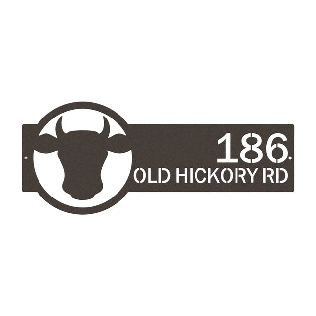 Custom House Address Number Plaque with Rustic Bull Head Design - HouseSensationsArt