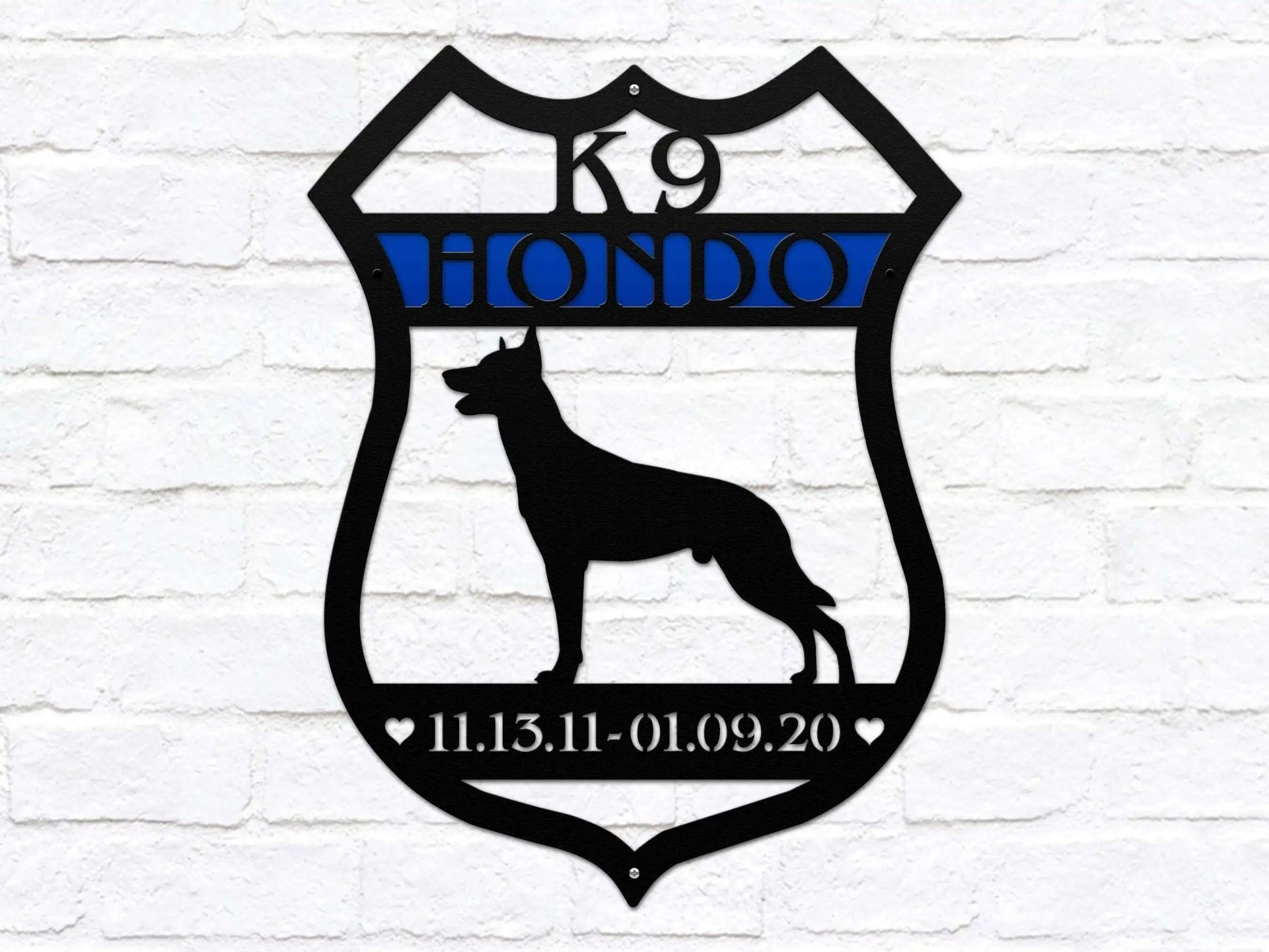 Custom K9 police sign – Belgian Malinois metal house address plaque with weather-resistant finish