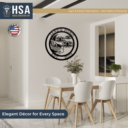 Custom Koi and Lotus Flower Metal Art – Zen Decor for Any Space - HouseSensationsArt